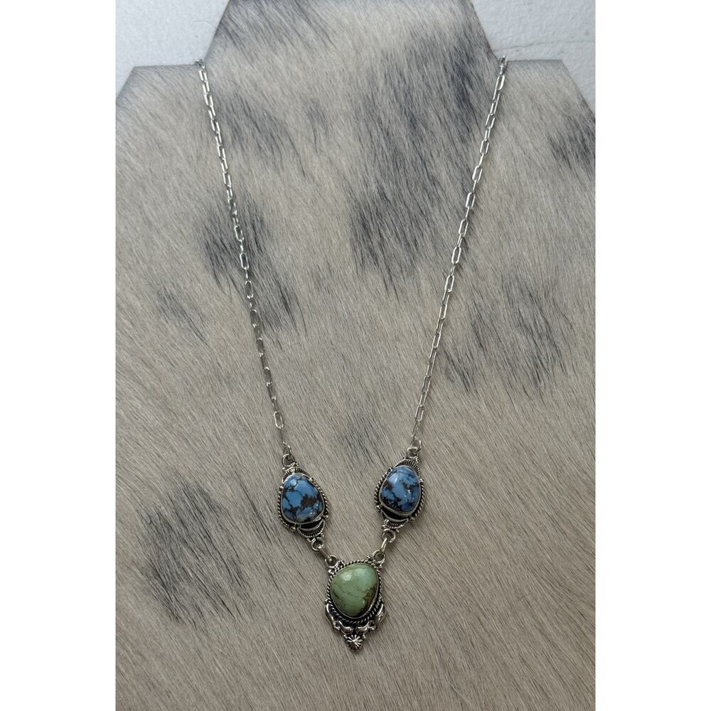Sterling Silver Sonoran Gold Blue Golden Hills Turquoise Necklace Paperclip - Picture 12 of 13
